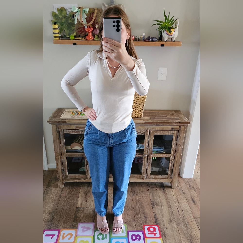 Joie Tan/ Sand Long Sleeve Collared Top - XS